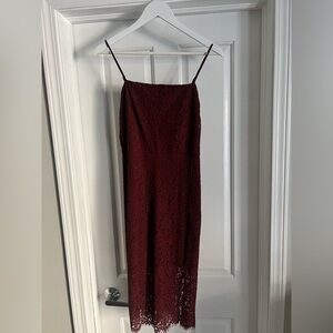 Express Strapless Burgundy Lace Dress